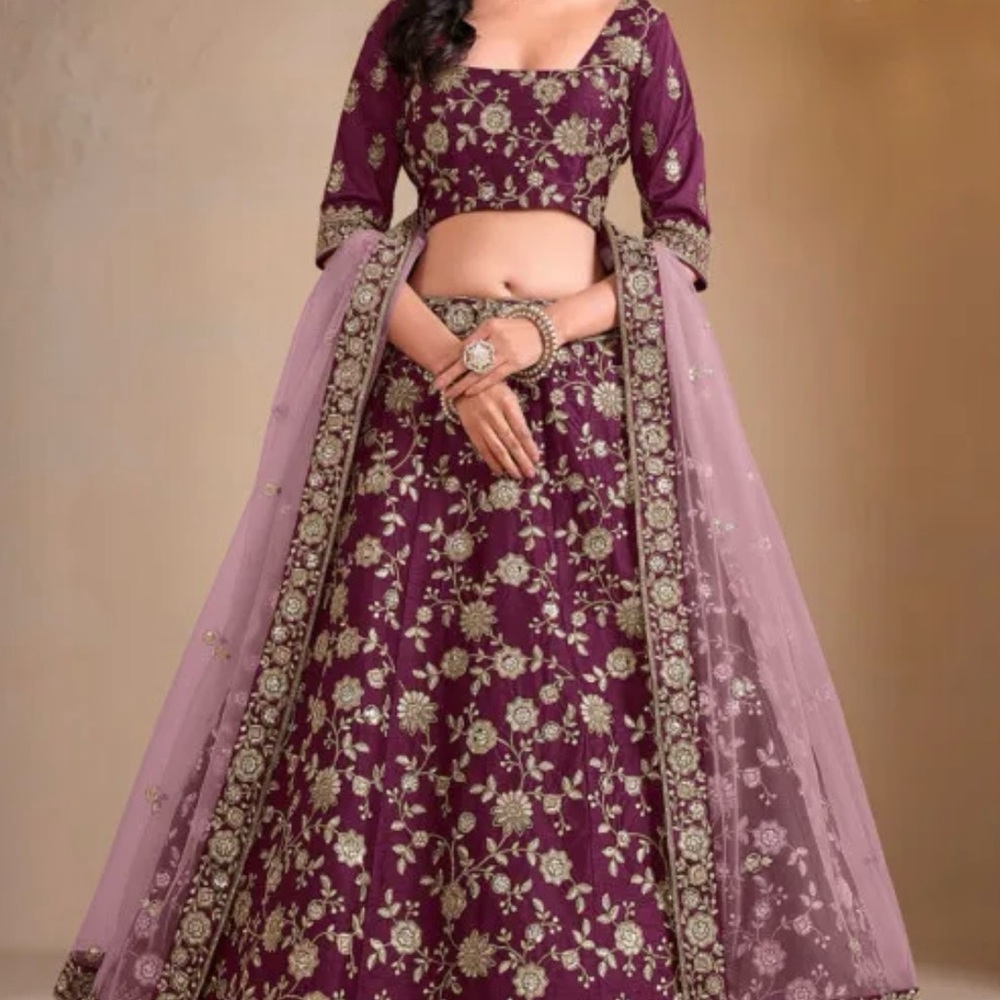 Elegant Purple and Gold Embroidered Lehenga